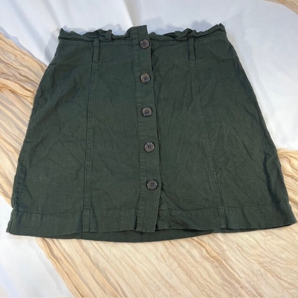 Banana Republic Womens 100% Linen Dark Green Button Down Skirt Size‎ 8 Tall